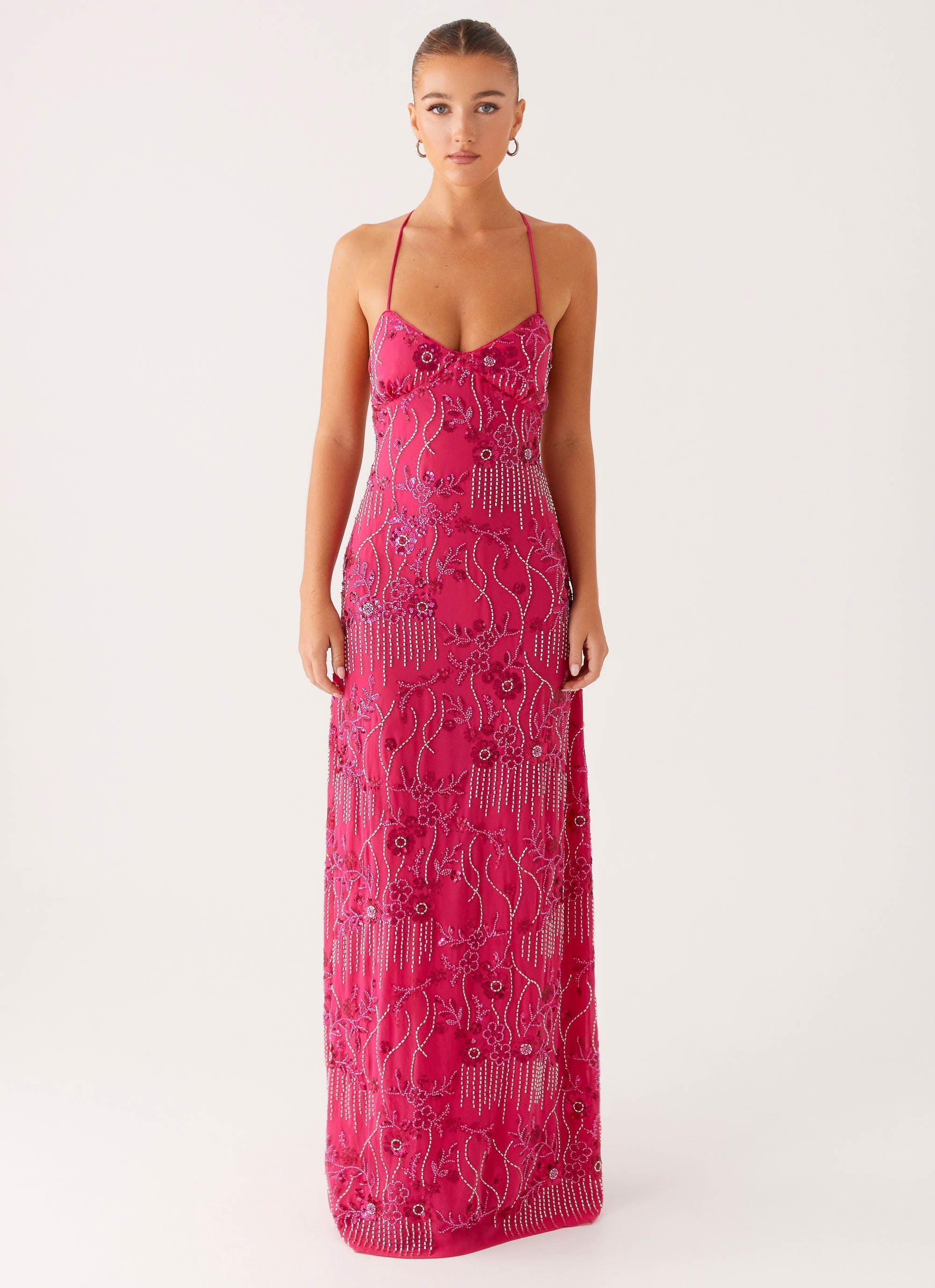 Vietta Sequin Cami Maxi Dress - Fuchsia