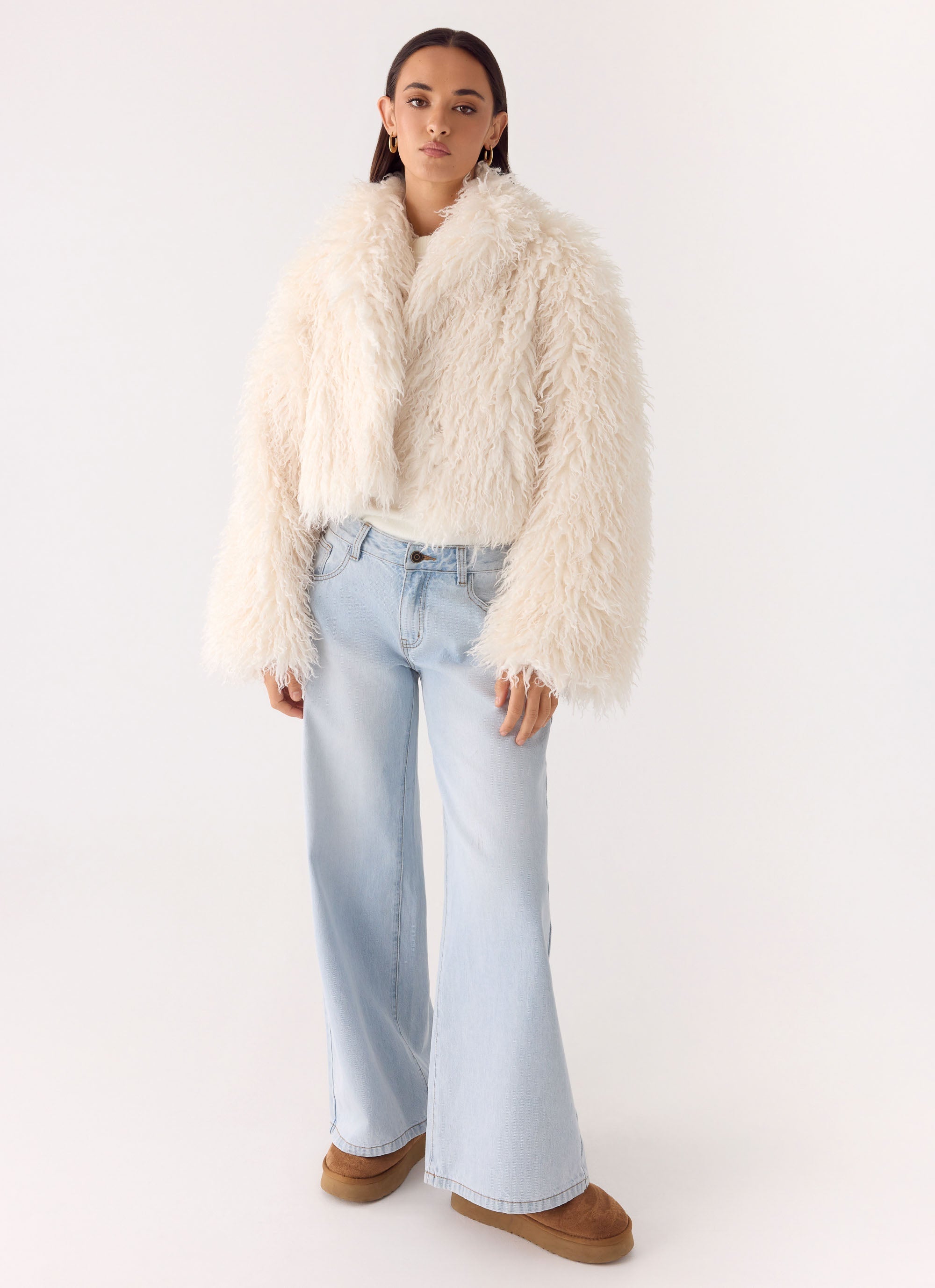 Virginia Cropped Faux Fur Jacket - Ivory