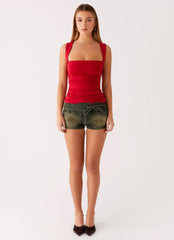 Vivia Denim Micro Shorts - Washed Khaki