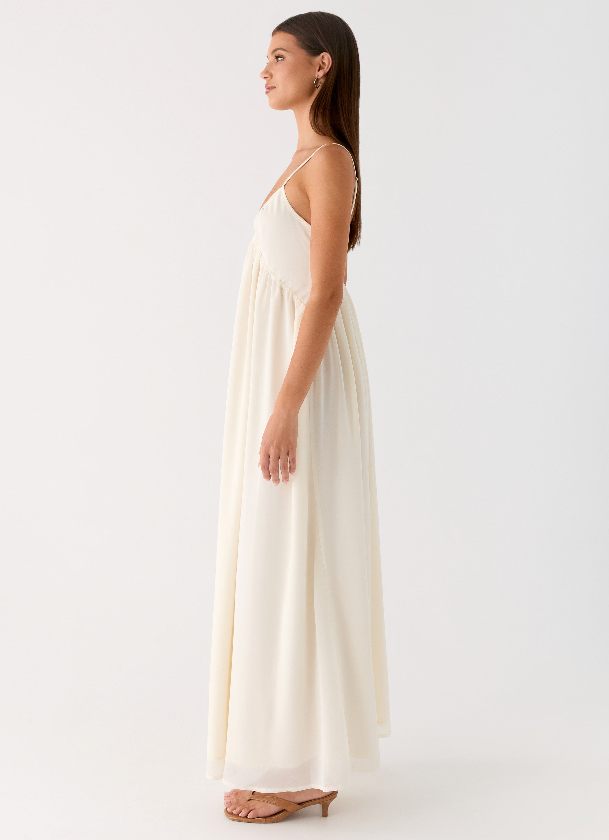 Whisperlight Chiffon Scooped Neck Maxi Dress - White