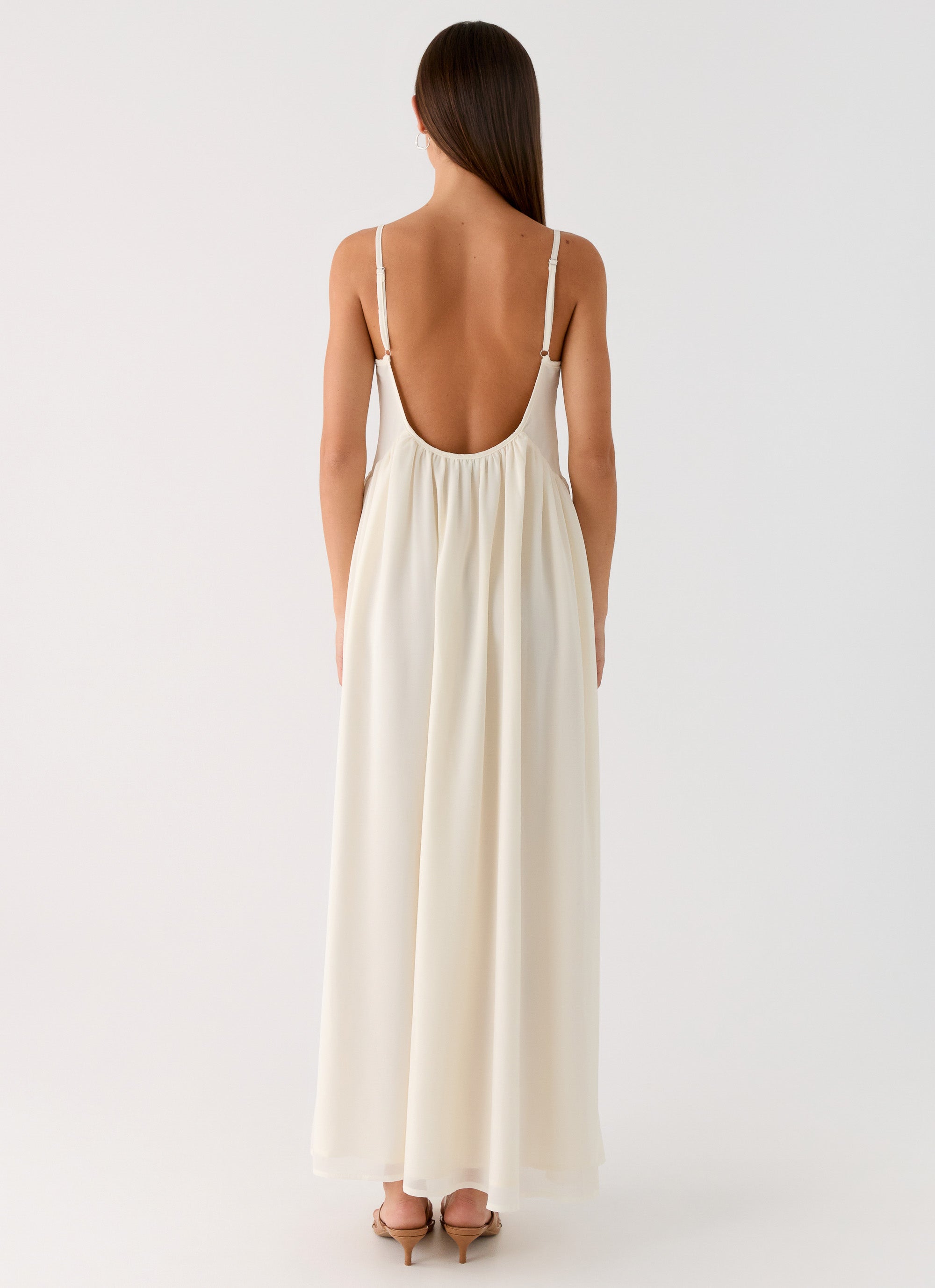 Whisperlight Chiffon Scooped Neck Maxi Dress - White