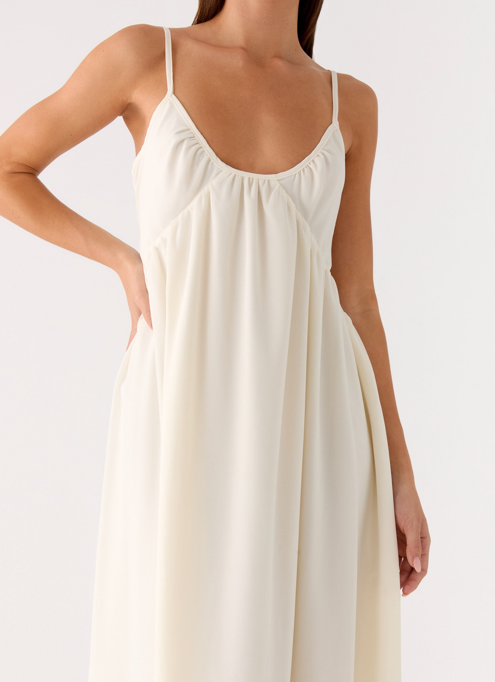 Whisperlight Chiffon Scooped Neck Maxi Dress - White