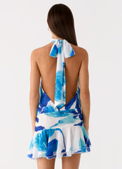 Willow Chiffon Mini Dress - Cerulean Bloom
