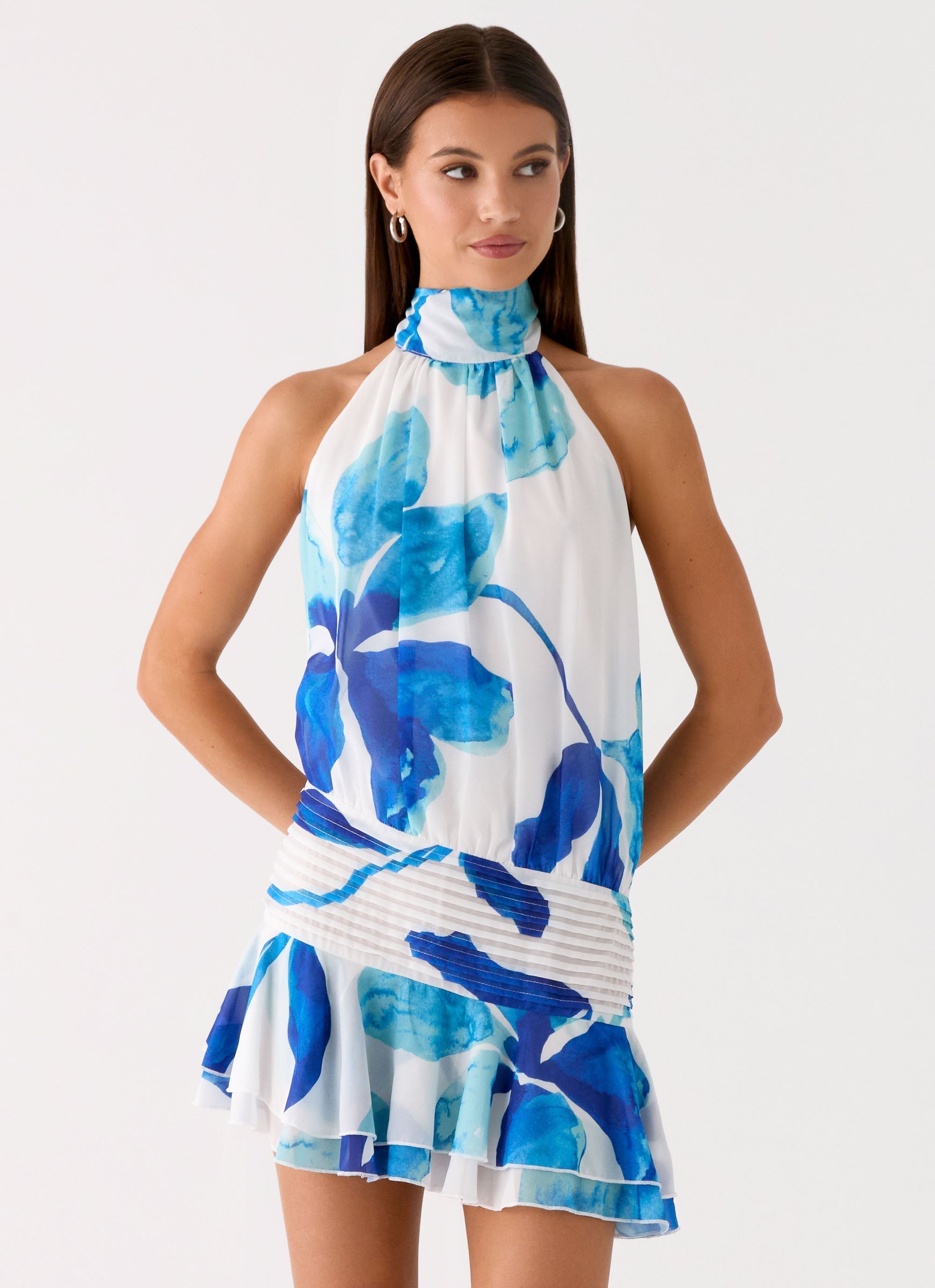 Willow Chiffon Mini Dress - Cerulean Bloom