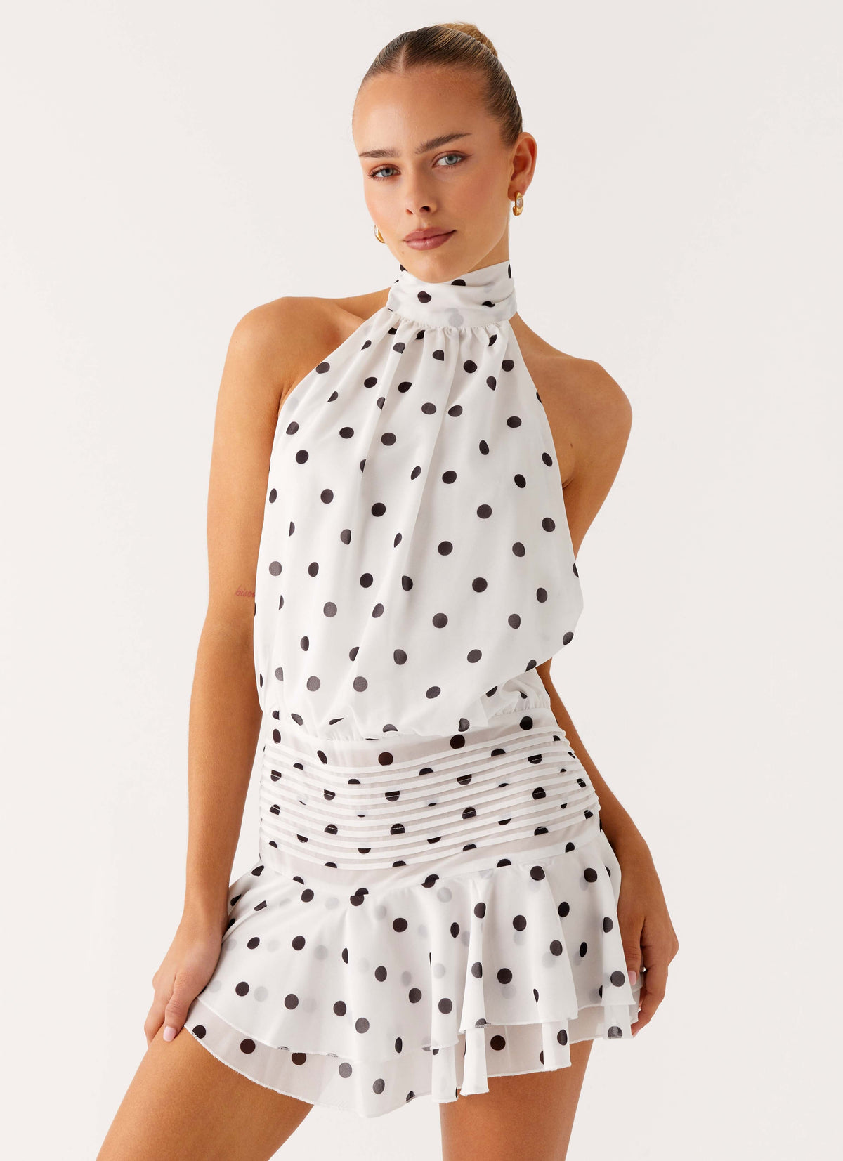 Willow Chiffon Mini Dress - White Polka Dot