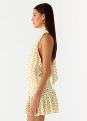 Willow Chiffon Mini Dress - Yellow Polkadot
