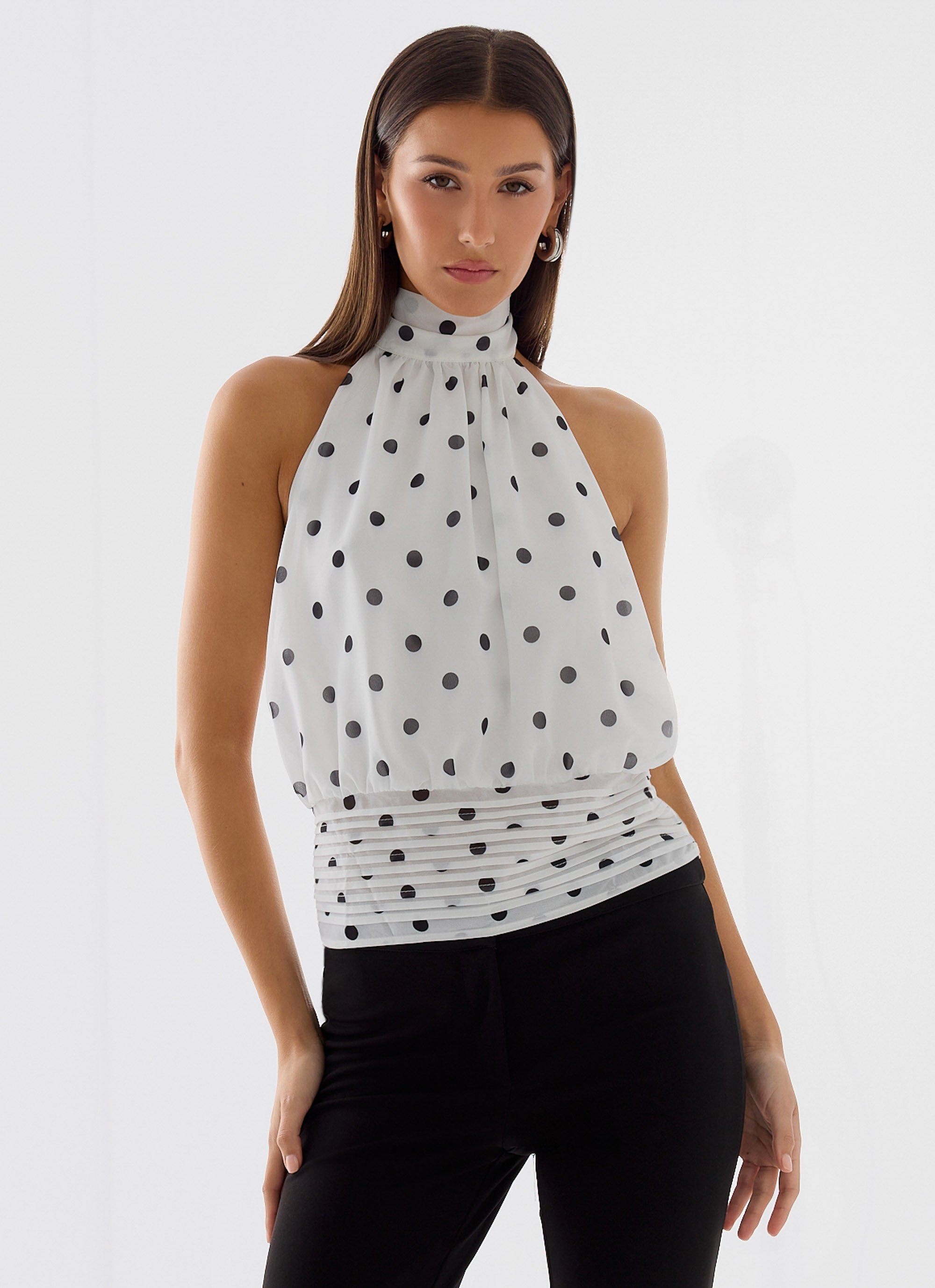 Willow Chiffon Top - White Polkadot
