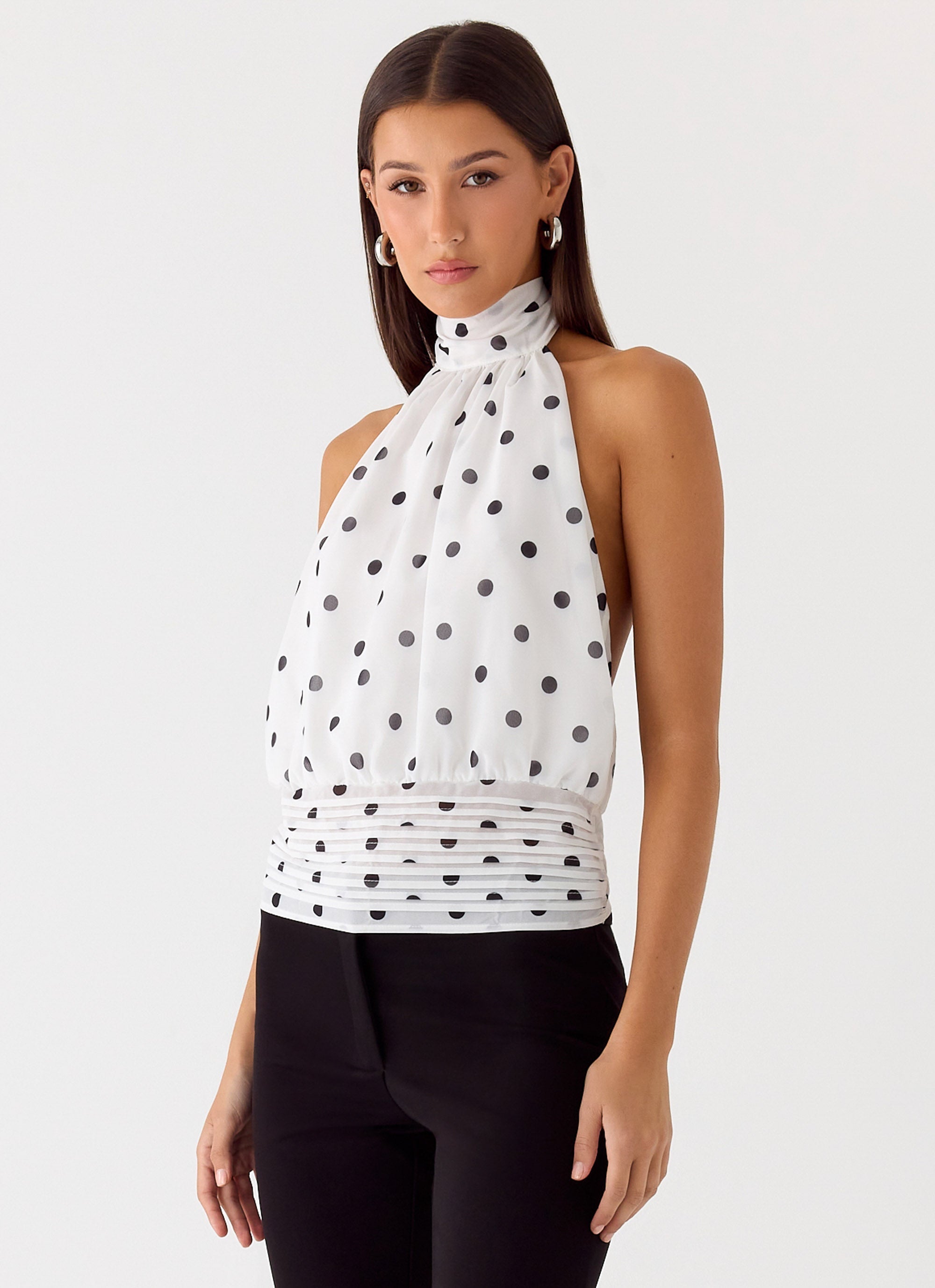 Willow Chiffon Top - White Polkadot