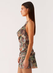 Wineweather Cowl Mini Dress - Vintage Blossom