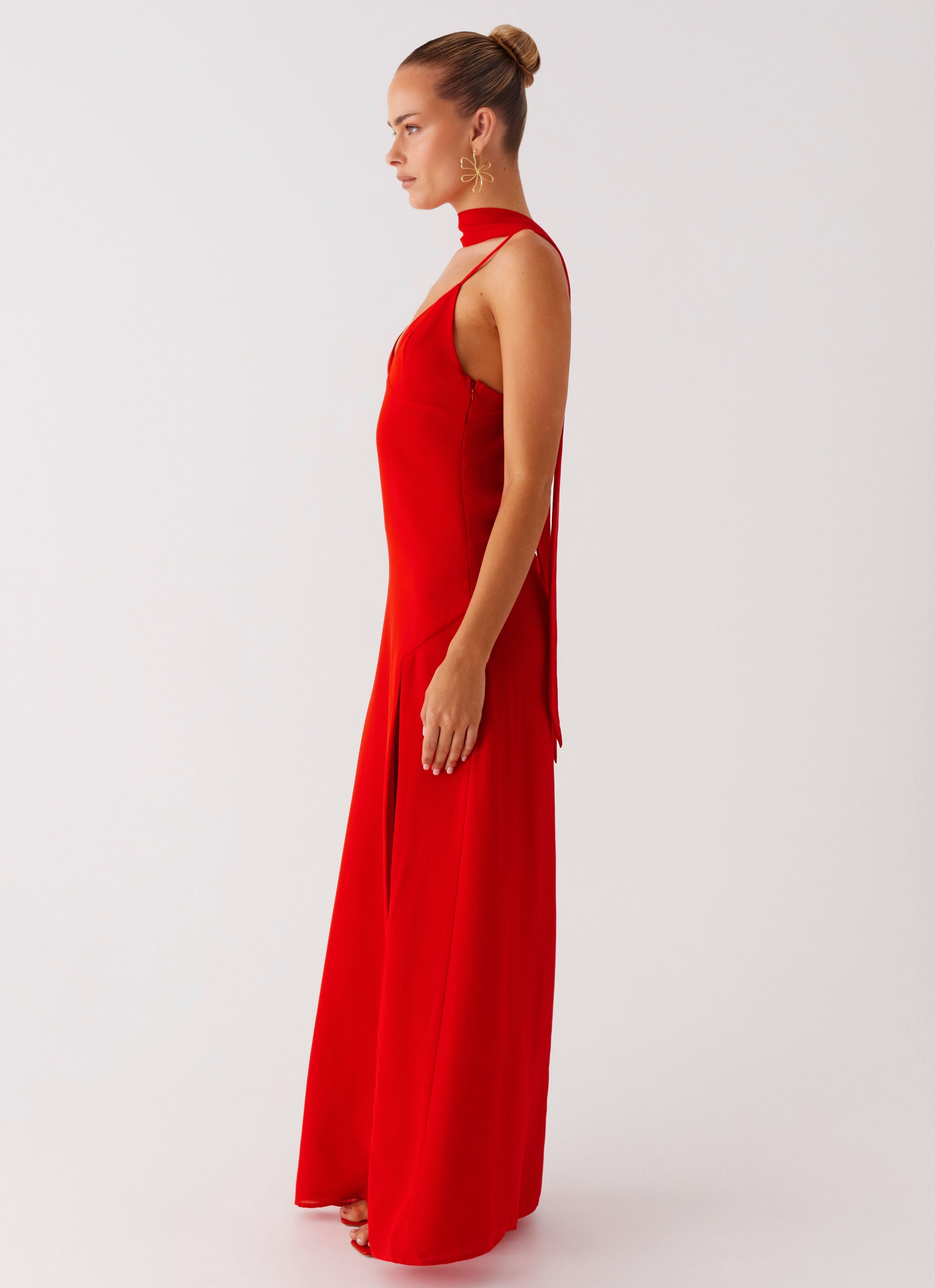Yorke Scarf Maxi Dress - Raspberry Red