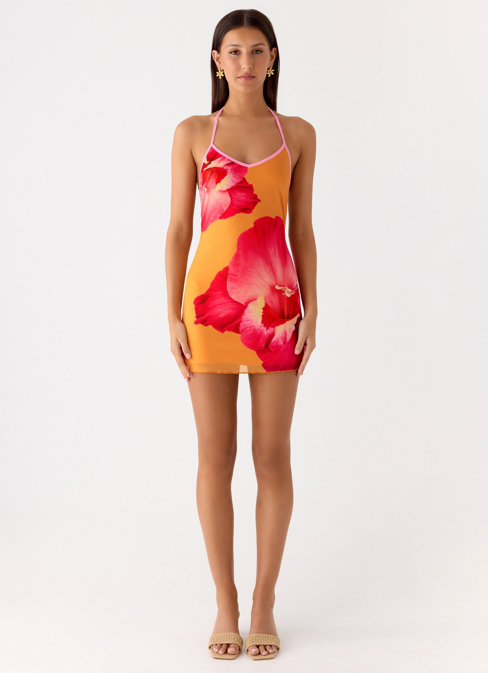 Yura Mini Dress - Orange Floral Spritz