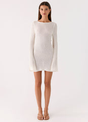 Zenzi Long Sleeve Crochet Mini Dress - White