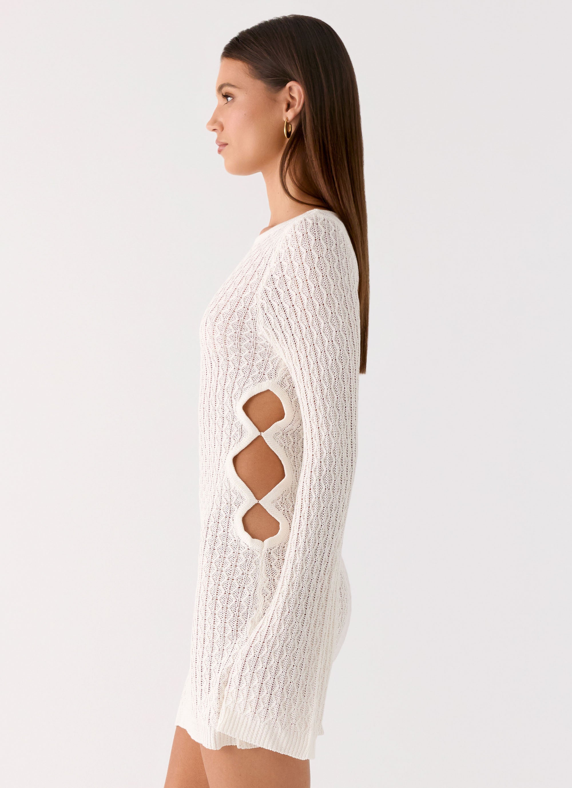 Zenzi Long Sleeve Crochet Mini Dress - White