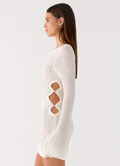 Zenzi Long Sleeve Crochet Mini Dress - White