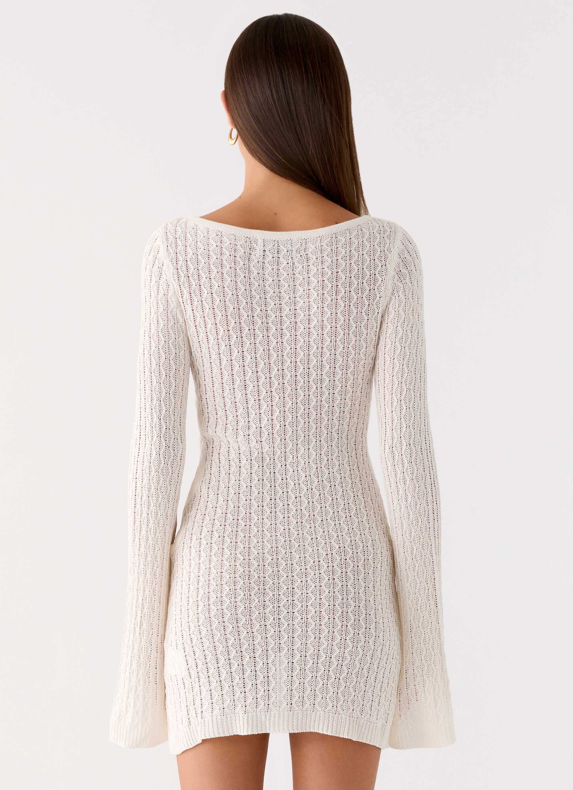 Zenzi Long Sleeve Crochet Mini Dress - White
